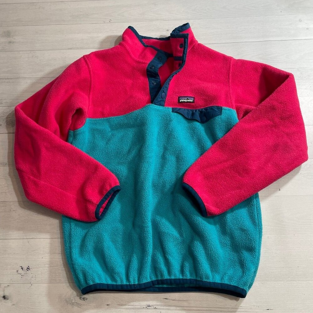 Patagonia‎ girls synchilla pullover pink teal size 12